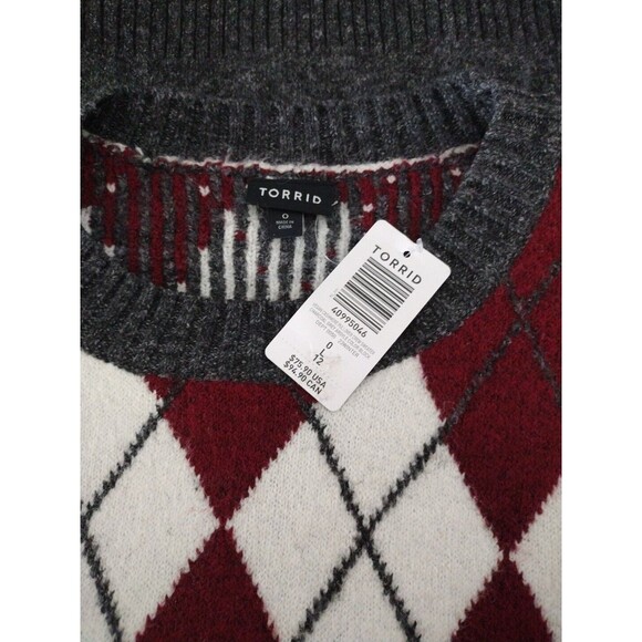 NWT Torrid Vegan Cashmere Argyle Print Crewneck women's long sleeve sweater L/12 - Picture 8 of 8